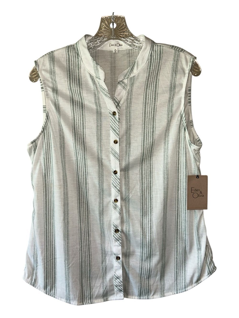 NEW Eden & Olivia Striped Sleeveless Top in Light Sage and White